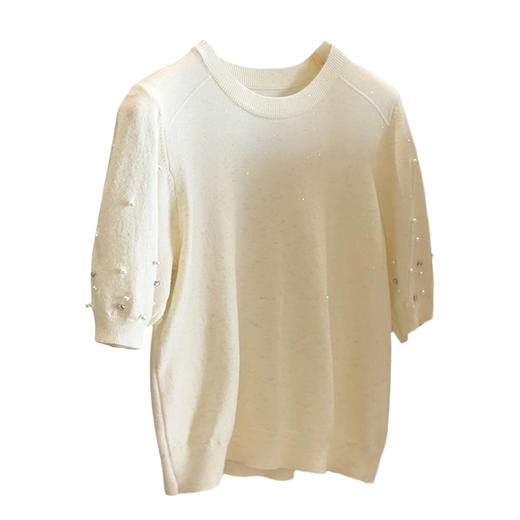 2026夏季新款 韩版小众设计感珍珠点缀宽松百搭针织衫 短袖T恤上衣女 商品图2