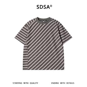 SDSA男装2026新款高贵轻奢潮牌撞色复古斜纹圆领短袖T恤百搭时尚