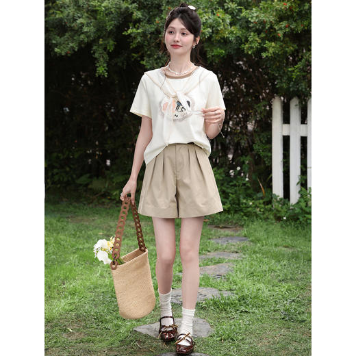 鹿向南【0328/20:00新品前1小时7折限量100件】米白色T恤 商品图1