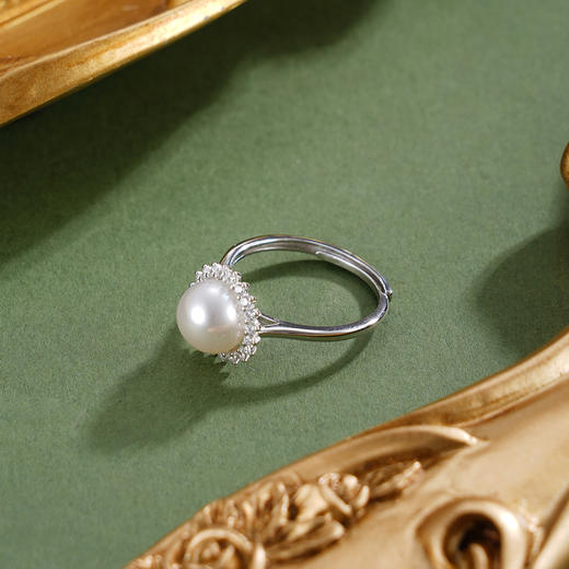 子佩集【晨曦微光】银S925珍珠惜王妃戒指【R2094】8mm珠双色太阳花2601 商品图2