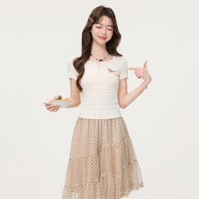 西遇圆领蝴蝶结小马图案上衣女2026年夏季新款修身版型短袖T恤SS060246