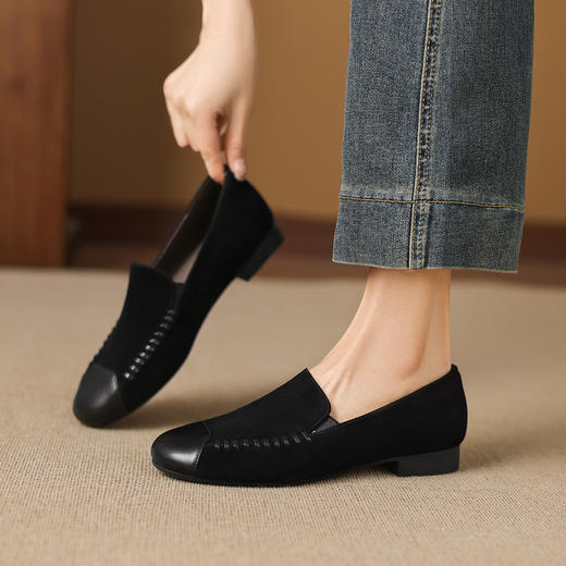 【预售5天】英伦风羊皮深口单鞋女圆头粗跟乐福鞋通勤复古小皮鞋浅口懒人鞋AJ&JL-973 商品图1