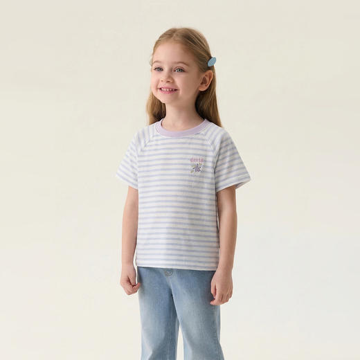 马克珍妮缤纷条纹女童纯棉卡通T2026年夏装新款560702 商品图1
