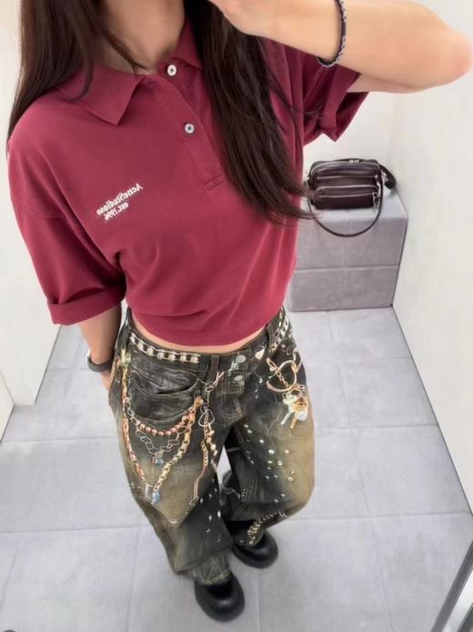 F032529复古简约休闲宽松刺绣字母情侣翻领polo衫短袖T恤 商品图11