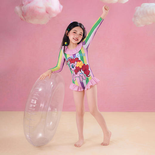 小马宝莉联名童装小马宝莉条纹泳衣女童夏季新款卡通防晒泳装夏款 商品图3