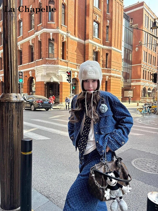 天猫同步【老钱调调~】拉夏贝尔/La Chapelle简约设计立领排扣肌理感小香外套百搭个性牛仔夹克上衣 商品图4