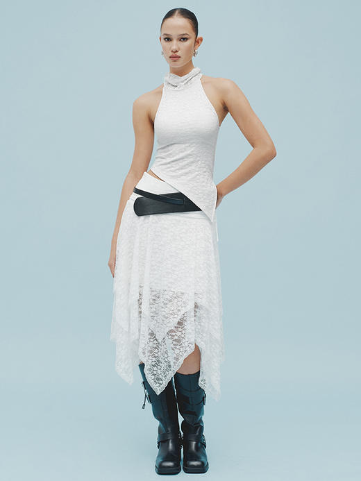 TR她热 自在摇摆 白色微透蕾丝碎花绑带度假设计感不规则半裙 商品图4