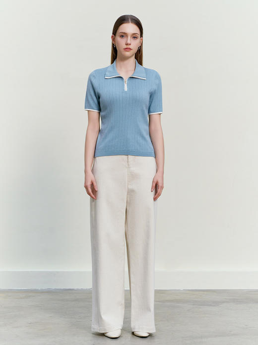 【短袖拉链领针织衫】26年春夏新品女士修身显瘦薄款针织套衫 商品图2