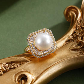 子佩集【女神芳华】银S925珍珠惜王妃戒指【R2129】10.5mm珠镀金四芒星方块2601