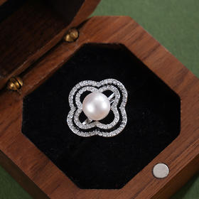 子佩集【相思四叶】银S925珍珠惜王妃戒指【YR0090】7mm珠双色四叶草四瓣花2601