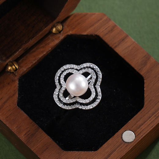 子佩集【相思四叶】银S925珍珠惜王妃戒指【YR0090】7mm珠双色四叶草四瓣花2601 商品图0