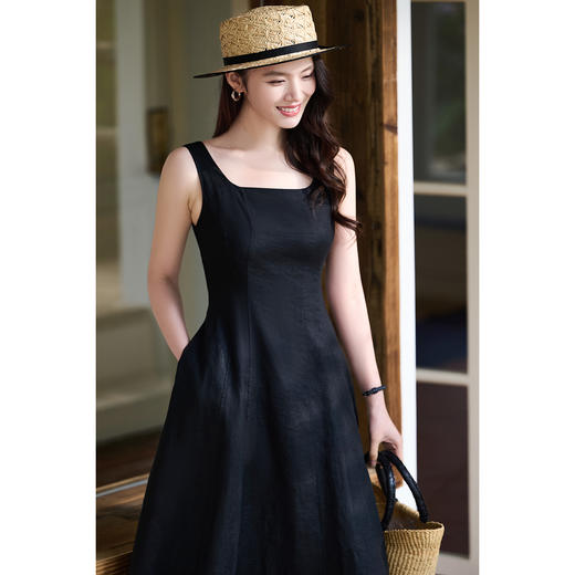 呼吸感亚麻裙 夏日的舒适感真的很重要！米思阳2026春夏新款法式方领吊带连衣裙女收腰气质小个子高腰内搭长裙6141 商品图2