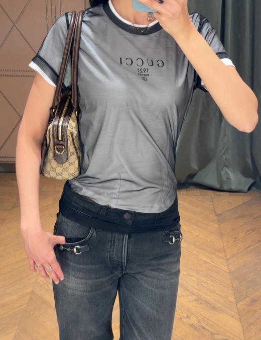 女款假两件网纱拼接短袖T恤he012 商品图3