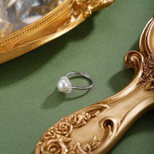 子佩集【晨曦微光】银S925珍珠惜王妃戒指【R2094】8mm珠双色太阳花2601 商品图4