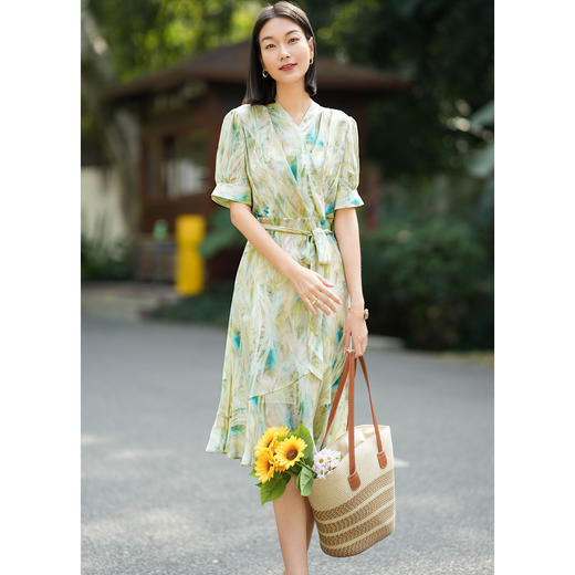 「高货kbnq」全新升级【铂金会员514/天猫699/差价185】(10245)洛诗琳气质真丝晕染连衣裙女2026轻奢法式高级感中长裙 商品图0