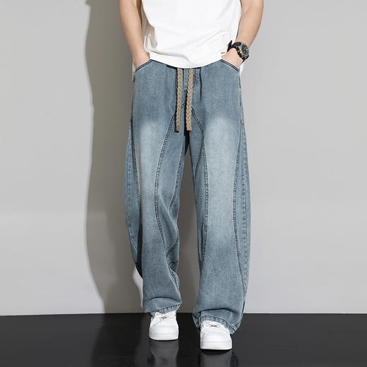 【DYF】大依优型大码男装春季天丝莱赛尔阔腿牛仔长裤潮流垂顺直筒长裤 商品图3