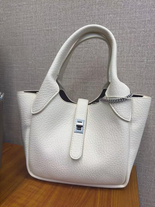 荔枝纹牛皮菜篮子包（白 大象灰） 商品图3