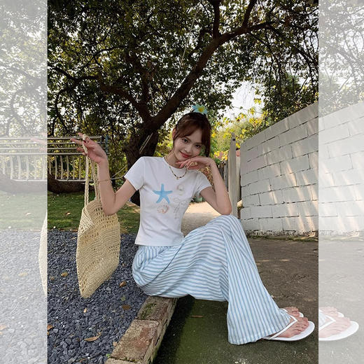 西遇度假风海星贝壳印花短袖T恤女2026夏季新款修身显瘦百搭上衣SS060258 商品图3