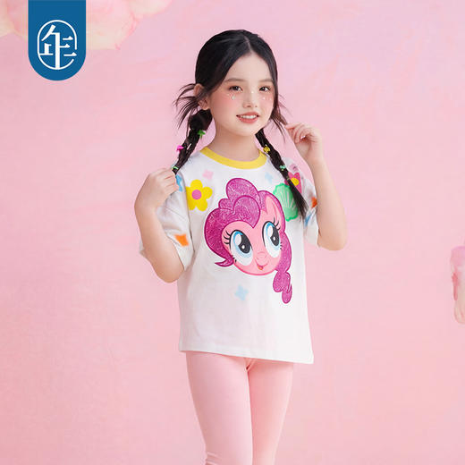 小马宝莉联名年衣童装短袖T恤夏季新款女童圆领卡通撞色宽松上衣 商品图3