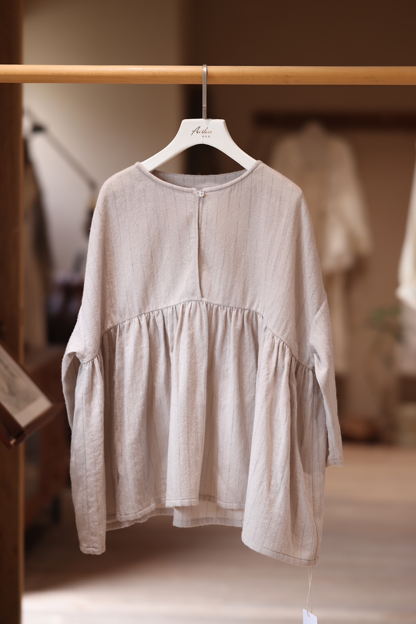 黄阿福 细条纹羊毛七分袖娃娃衫