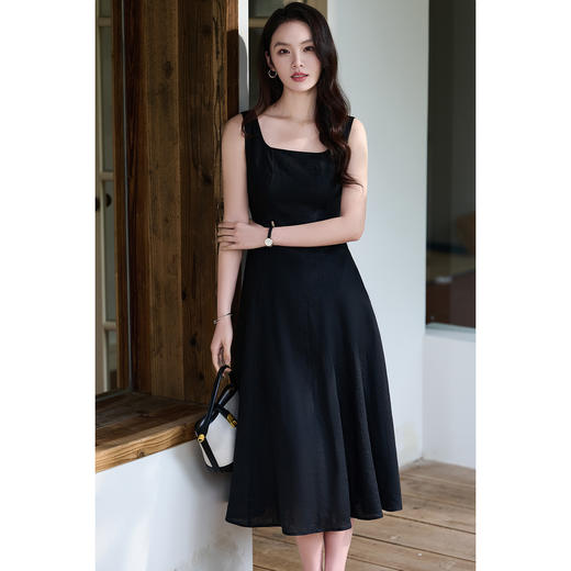 呼吸感亚麻裙 夏日的舒适感真的很重要！米思阳2026春夏新款法式方领吊带连衣裙女收腰气质小个子高腰内搭长裙6141 商品图7