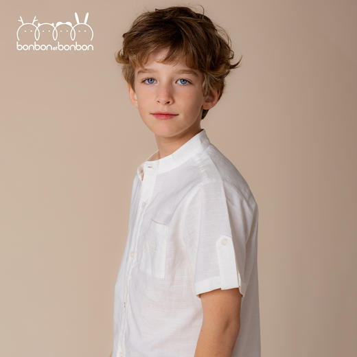 翻折边棉麻短袖衬衫 商品图1