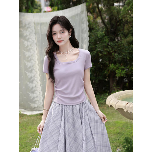 鹿向南【0328/20:00新品前1小时5折限量100件】修身短袖紫色T恤女 商品图1