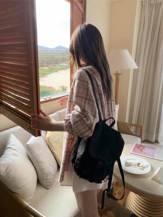 韩国东大门复古格纹翻领宽松长袖衬衫 商品图3