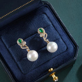 子佩集【灼华知遇】银S925珍珠惜王妃耳钉【E4407】10.5mm珠双色玫瑰花朵花株2601