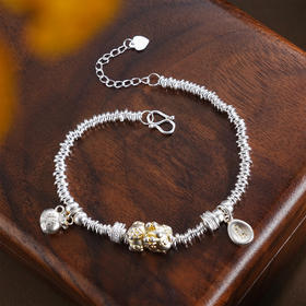 子佩集【‌喜满福临】银S999手串手链【SC001765】钱币貔貅镀金腰缠万贯钱串2602