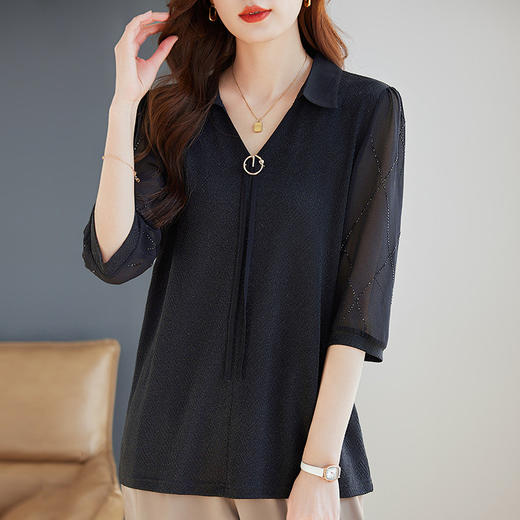 女士雪纺衫2026夏季新款妈妈翻领衬衣女装宽松大码七分袖衬衫上衣 商品图1