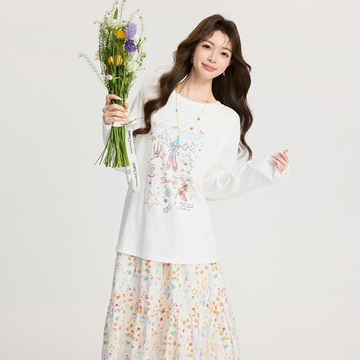 西遇甜美风卡通印花长袖T恤女2026年春季新款圆领宽松百搭上衣SS060248 商品图2