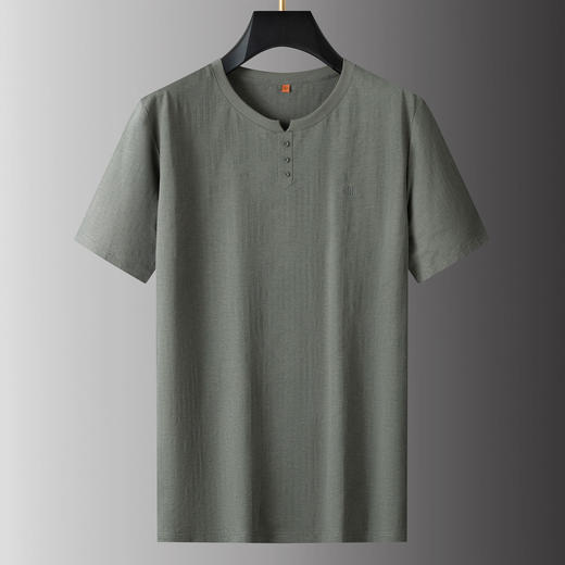 【DPS】【棉麻】大依优型大码男装夏季新中新圆领短袖T恤休闲透气上衣 商品图2