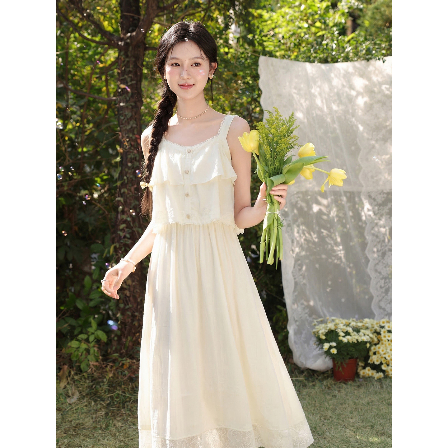 鹿向南【0328/20:00新品前一小时5折】杏色连衣裙