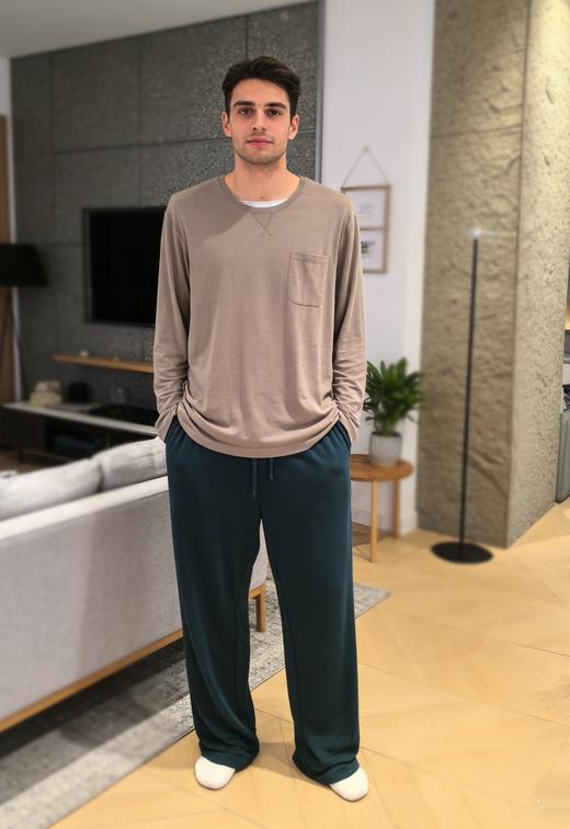 【棉莫经典 高性价比】SCHIESSER德国舒雅男士棉+莫代尔V领春秋款家居单上衣（版型偏大）39/26948U 商品图1