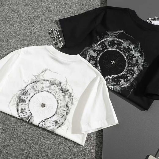 F032539重工梵文泼墨刺绣立体LOGO休闲圆领短袖T恤 商品图2