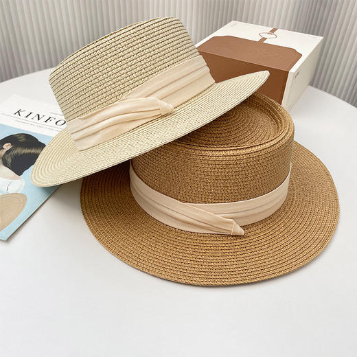 【小来】出片神器！法式平顶遮阳草帽子女新款草编帽夏季海边度假防紫外线沙滩太阳帽 商品图1