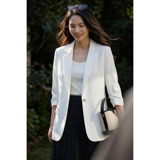 米思阳2026春季新款简约高级感西装外套宽松正式七分袖上衣女0874 商品图2