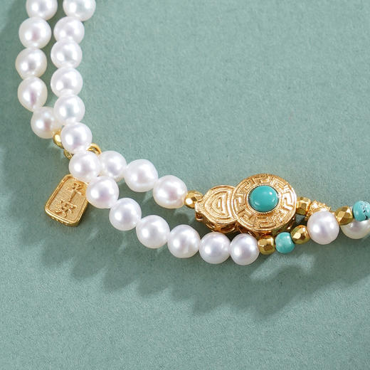 子佩集【福禄灵韵】银S925珍珠惜王妃手链【QNS0002】3mm珠镀金绿松石葫芦2601 商品图2