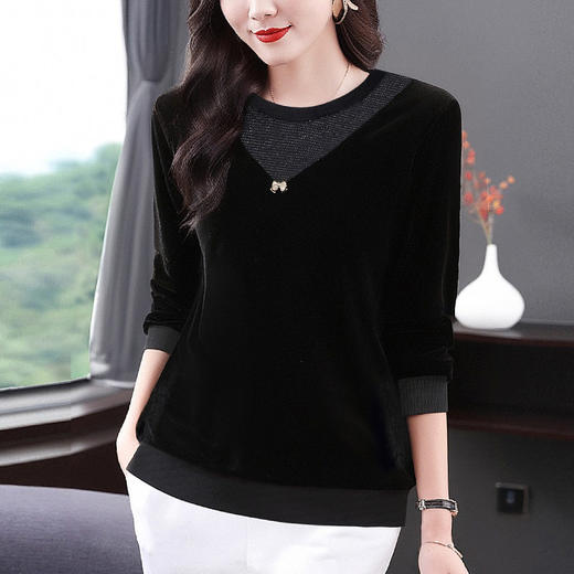 高端金丝绒上衣高贵洋气大码宽松黑色打底衫女春秋2026款长袖t恤 商品图0