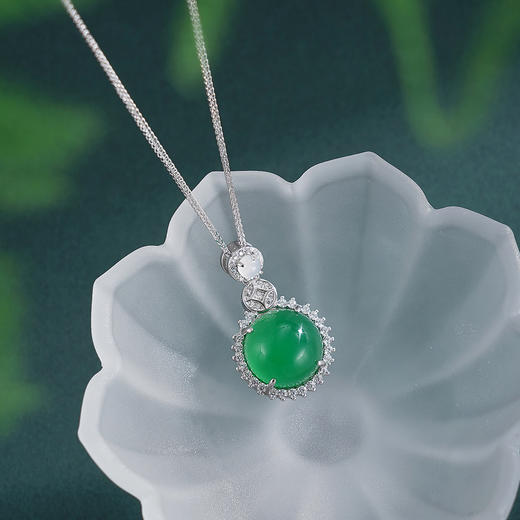 子佩集【翠涌财盈】银S925套链项链【TL016616】绿玉髓钱币圆形2602 商品图0