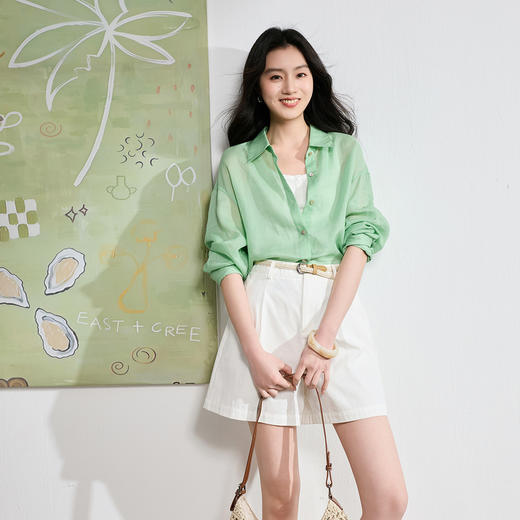 【莱赛尔苎麻】三彩2026夏季新款多巴胺衬衫翻领宽松衬衣S 商品图2