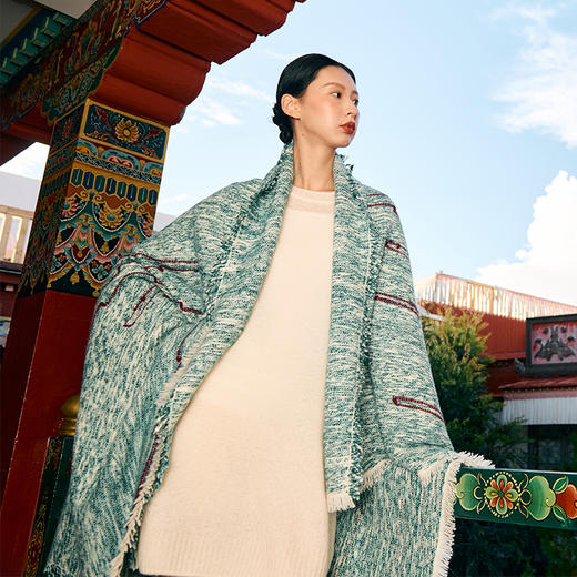 西藏手工捻纱氆氇艺术浮线披毯  SJF97P799N 商品图1