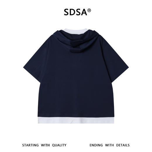 SDSA男装2026新款轻奢潮牌撞色假两件连帽短袖T恤百搭休闲上衣 商品图4