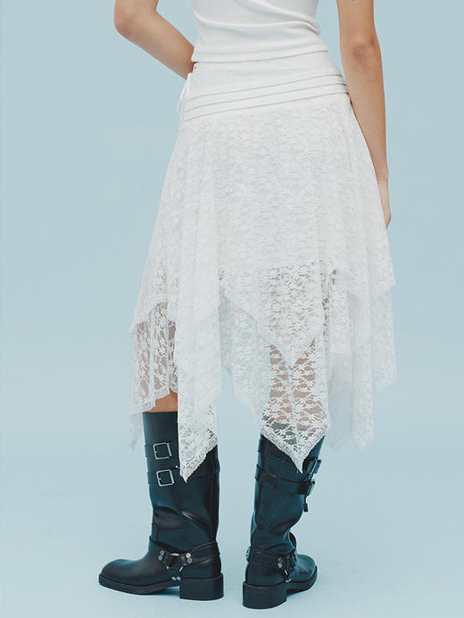 TR她热 自在摇摆 白色微透蕾丝碎花绑带度假设计感不规则半裙 商品图1