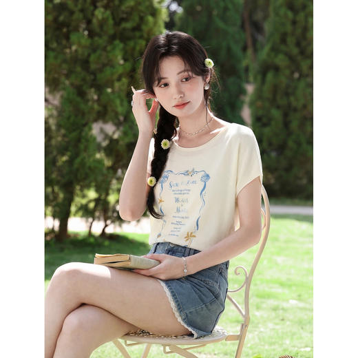 鹿向南【0328/00:00新品前一小时7折】蓝色字母T恤 商品图2