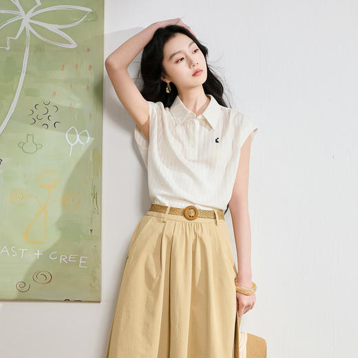 三彩2026夏季新款刺绣小衫翻领短袖上衣通勤简约S 商品图1