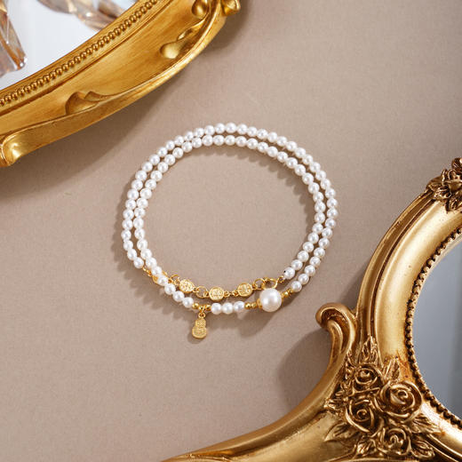 子佩集【天赐福缘】银S925珍珠惜王妃手链【QNS0012】3mm珠镀金葫芦金币2601 商品图2