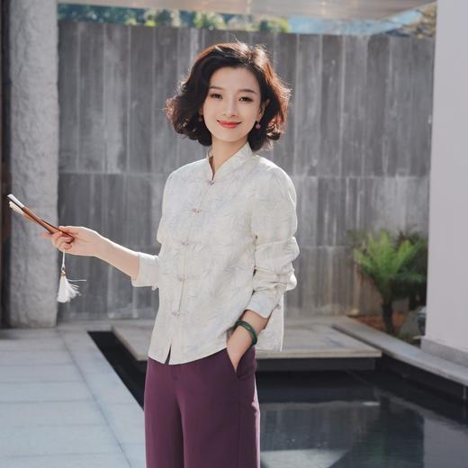 西子/节节高桑蚕丝盘扣竹叶提花中式复古气质衬衣女装/CSYH0023 商品图1