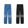 F032503刺绣logo情侣中筒中腰直筒九分设计中腰牛仔裤 商品缩略图0